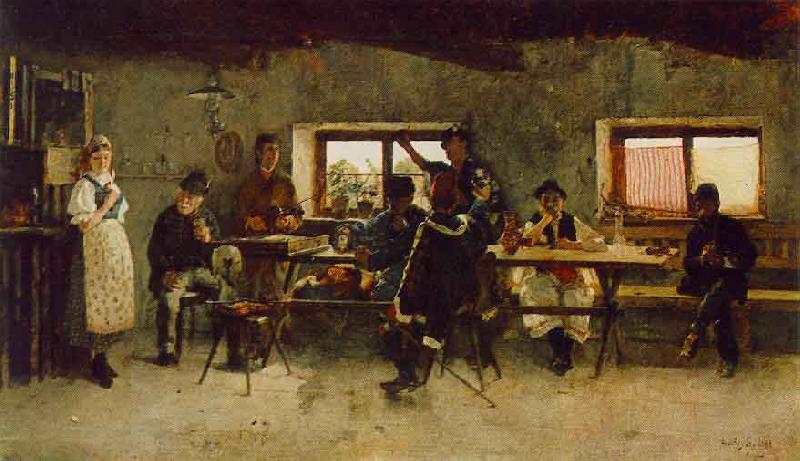 Simon Hollosy Carousing in the Tavern oil painting picture